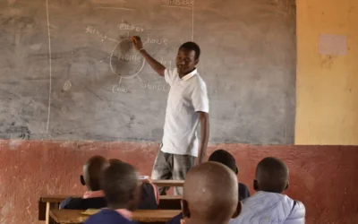 A young teacher in class during teaching practice