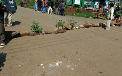 Road barricaded withj stones during motorists strike