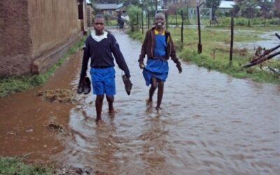 School children during rainfall