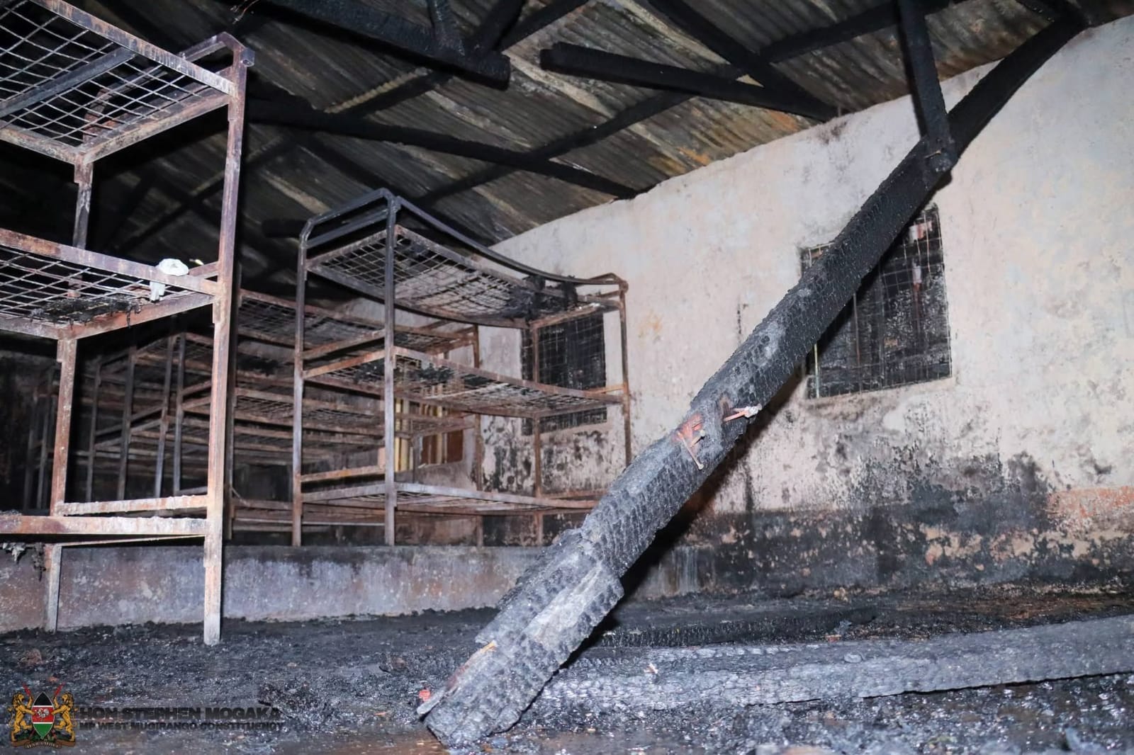 Remains of the dormitory razed by fire at Masosa Secondary school. Photo/Enock Okong'o