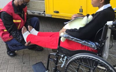One of the Utumishi Girls Senior Academy fire survivors after being discharged from Kenyatta National Hospital, beginning her journey of recovery as she reunites with her family