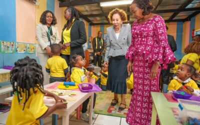 First Lady Mama Rachael Ruto( right) with her South Africa Counterpart Dr Tshepo Motsepe at one of the Montessori schools in South Africa
