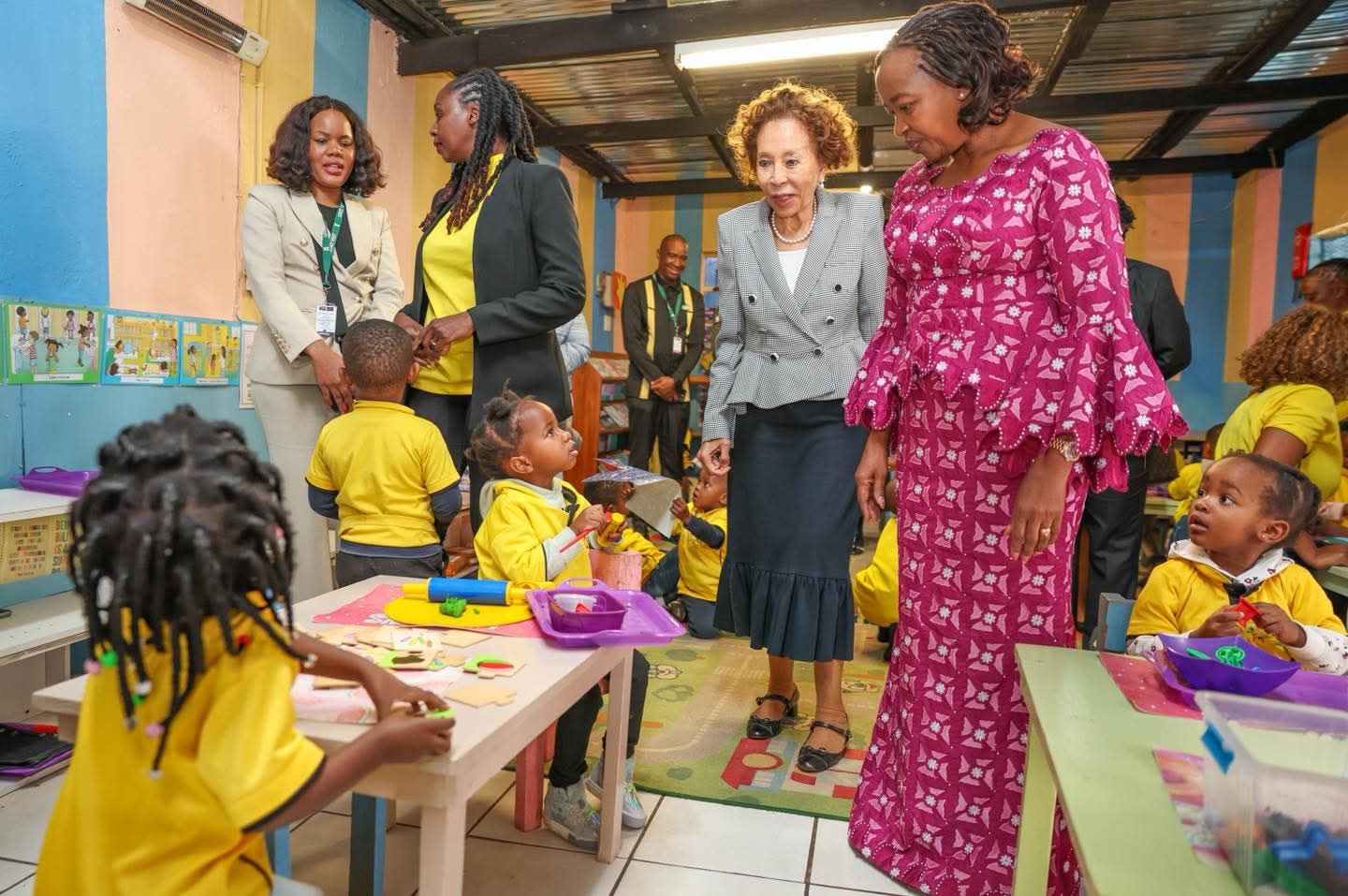 First Lady Mama Rachael Ruto( right) with her South Africa Counterpart Dr Tshepo Motsepe at one of the Montessori schools in South Africa