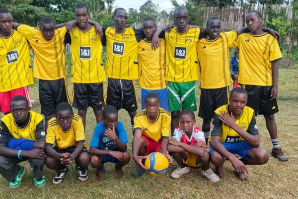 Cheboingong JSS boys volleyball team during Bomet Township zonal games at Chepngaina playground.