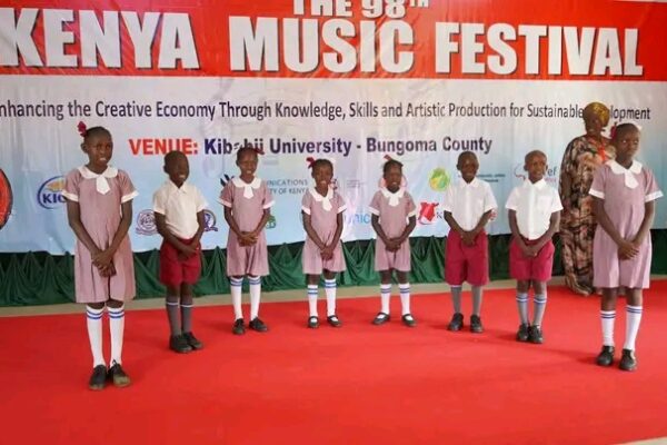 Vihiga county ECDE learners perform on the stage at Kibabii university