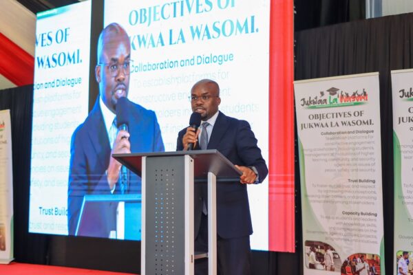 Principal Secretary State Department for Internal Security and National Administration Rymond Omollo speaking during a previous Jukwaa la Wasomi forum-Photo|Courtesy