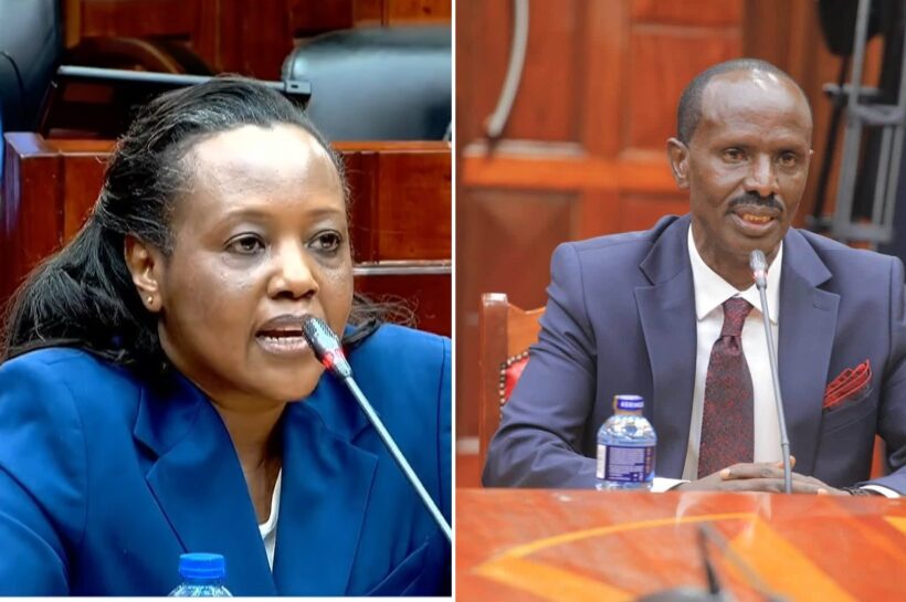 A collage image of Antonina Lentoijoni and Wilson Sossion during their vetting sessions by the National Assembly Departmental Committee on Education