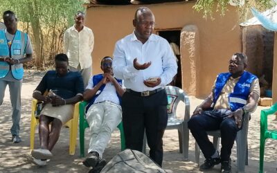John Etim, Plan International County Director speaking in Kakuma Refugee Camp in Turkana County