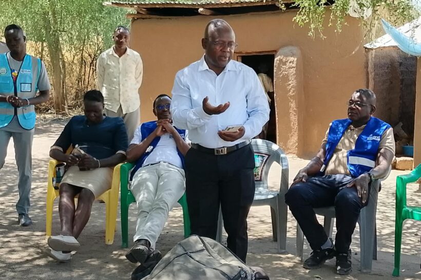 John Etim, Plan International County Director speaking in Kakuma Refugee Camp in Turkana County
