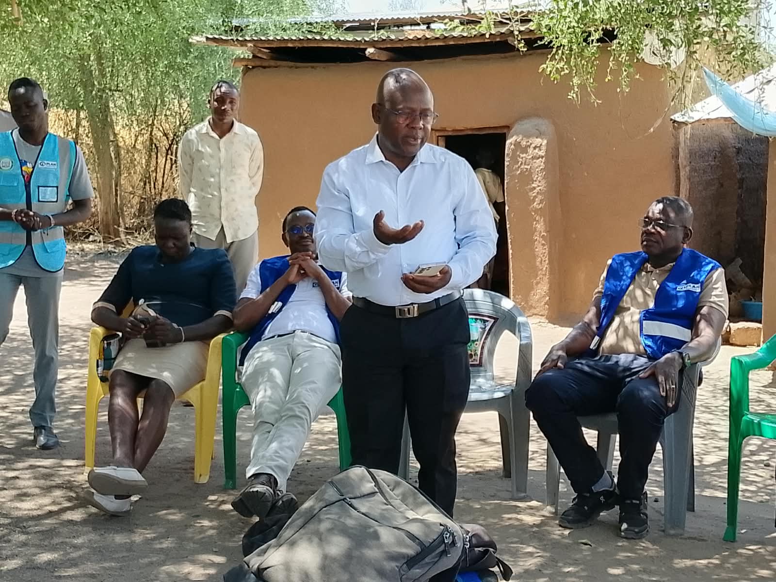 John Etim, Plan International County Director speaking in Kakuma Refugee Camp in Turkana County