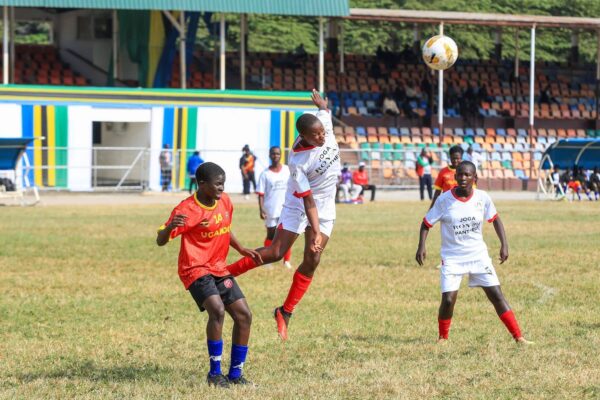 St Josephs' Girls High School players (in white jersey) battle out against an opponent during the 2026 FEASSSA games in Morogoro, Tanzania