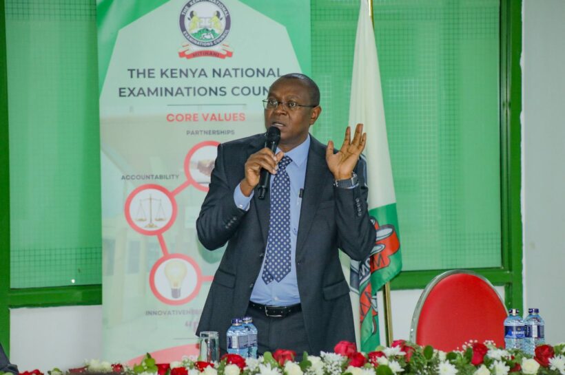 KNEC CEO Dr David Njeng'ere speaking during the meeting