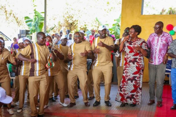 Homa Bay Governor Gladys Wanga joins KNUT members in a dance during the union's fundraiser in Homa Bay, where the branch raised more than Sh4 million to strengthen its operations.