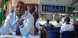 A collage image of interior CS Kipchumba Murkomen and HELB headquarters