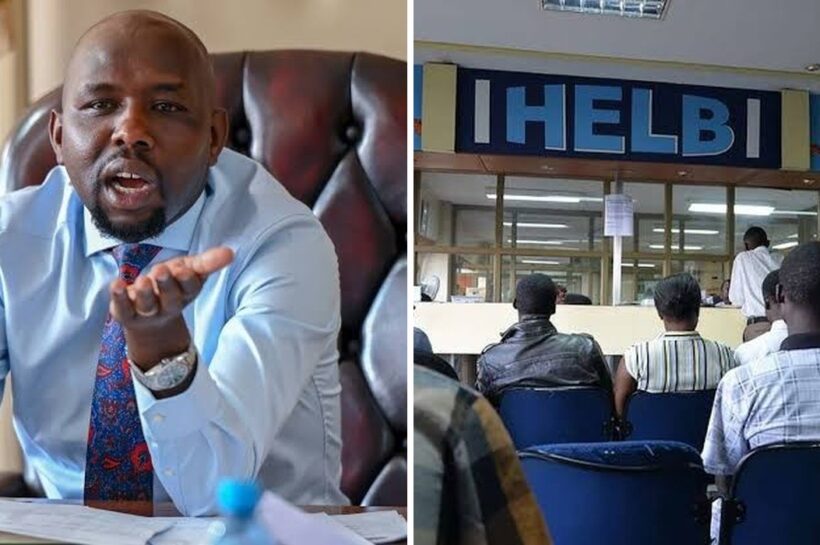 A collage image of interior CS Kipchumba Murkomen and HELB headquarters
