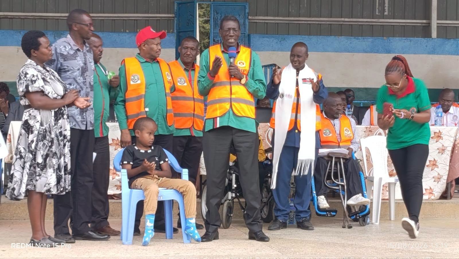 KNUT Secretary-General Collins Oyuu speaks during the inclusion event for teachers with disabilities at Bomet Green Stadium, where 163 teachers received assistive devices