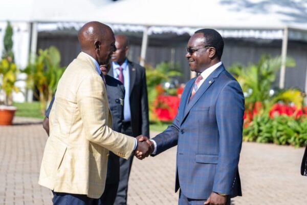 President William Ruto and Education CS Julius Migos Ogamba during the 98th Kenya National Music Festival State Concert at Bungoma State Lodge