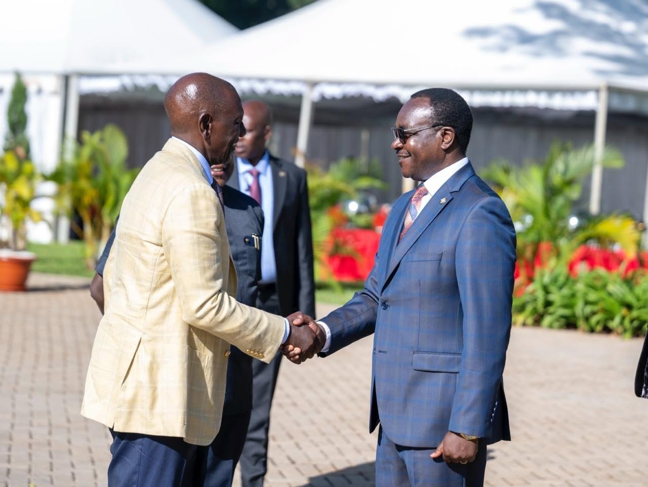 President William Ruto and Education CS Julius Migos Ogamba during the 98th Kenya National Music Festival State Concert at Bungoma State Lodge