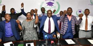 Universities' Academic Staff Union (UASU) and Kenya Universities Staff Union (KUSU)officials during a previous press conference-Photo|File