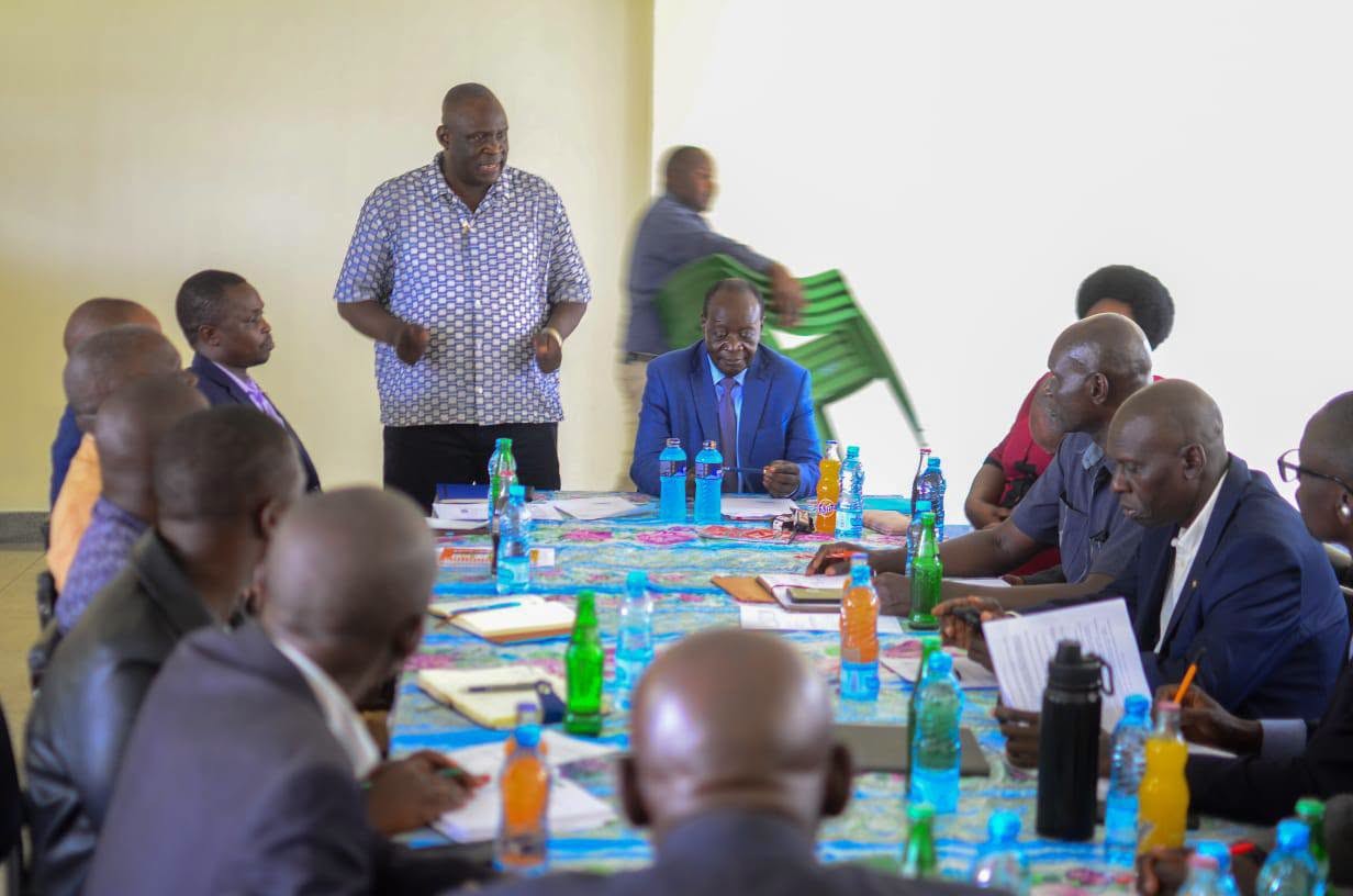 Vihiga Governor Dr Wilber Ottichilo and Emuhaya MP Omboko Milemba during a consultative meeting with the college’s Board to assess preparations for the institution’s official opening-Photo|Courtesy