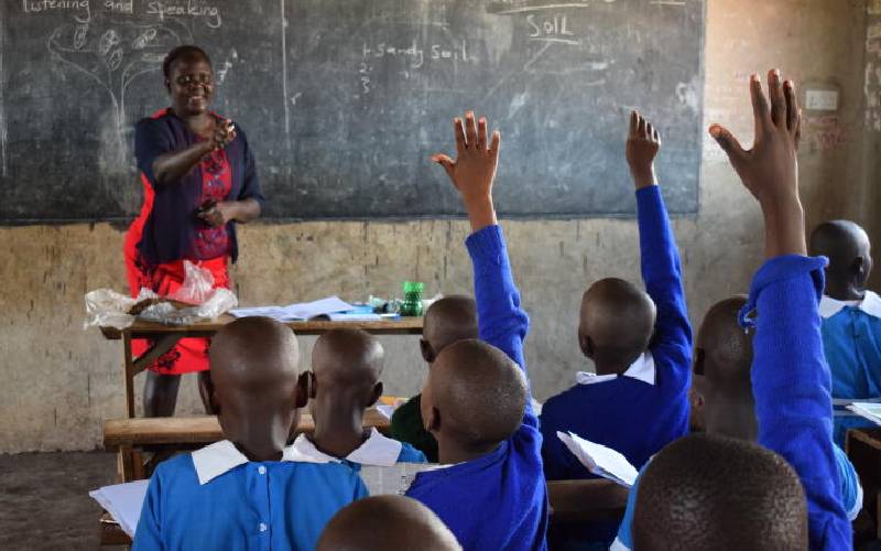 A teacher teaching students in class