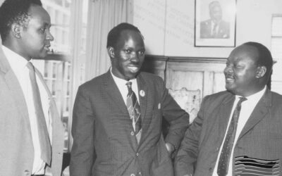 Education minister J.D. Otiende (right) after announcing appointment of a commision to be chaired by Dr. Simon Ominde (Centre) to recommend policies for the country's education in Feb 19, 1964.Looking on is education PS Kenneth Matiba-Photo|Kenya Yearbook editorial board
