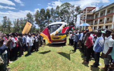 KMTC Awendo students and stakeholders gathered during the arrival and flag-off ceremony of their new bus in KMTC Awendo Campu