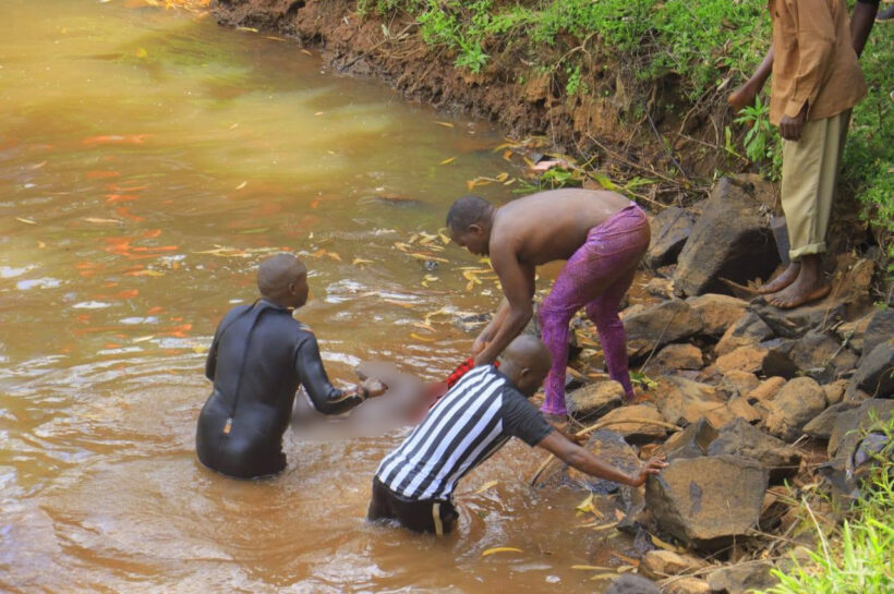 Bomet County disaster response divers retrieve the body of a Form Three student of Riokindo Boys High School from Nyakwana Falls in Kisii County during a recovery operation