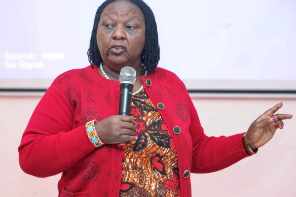 Narok North MP Agnes Pareyio speaks during an Anti-FGM consultative meeting in Narok County on Tuesday.