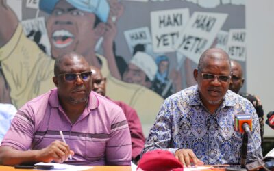 Chris Owalla and Boaz Waruku, members of the Elimu Bora Working Group speaking when addressing the media-Photo|Courtesy