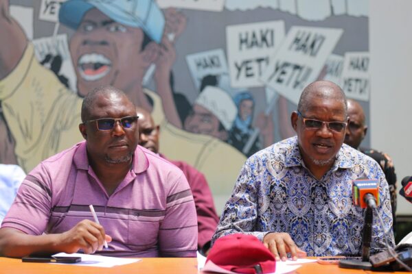 Chris Owalla and Boaz Waruku, members of the Elimu Bora Working Group speaking when addressing the media-Photo|Courtesy