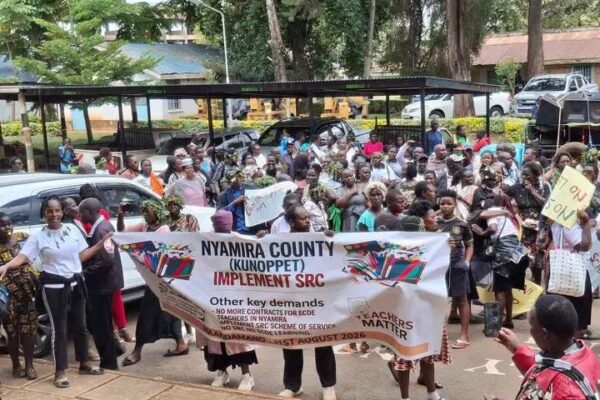 Nyamira early Childhood Development of Education walk on the streets to vent anger against their County Government