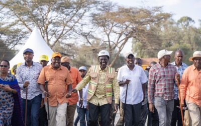 President William Ruto with leaders from Kajiado County during the inspection of Kajiado East TVET College