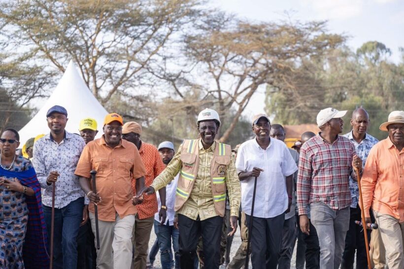 President William Ruto with leaders from Kajiado County during the inspection of Kajiado East TVET College